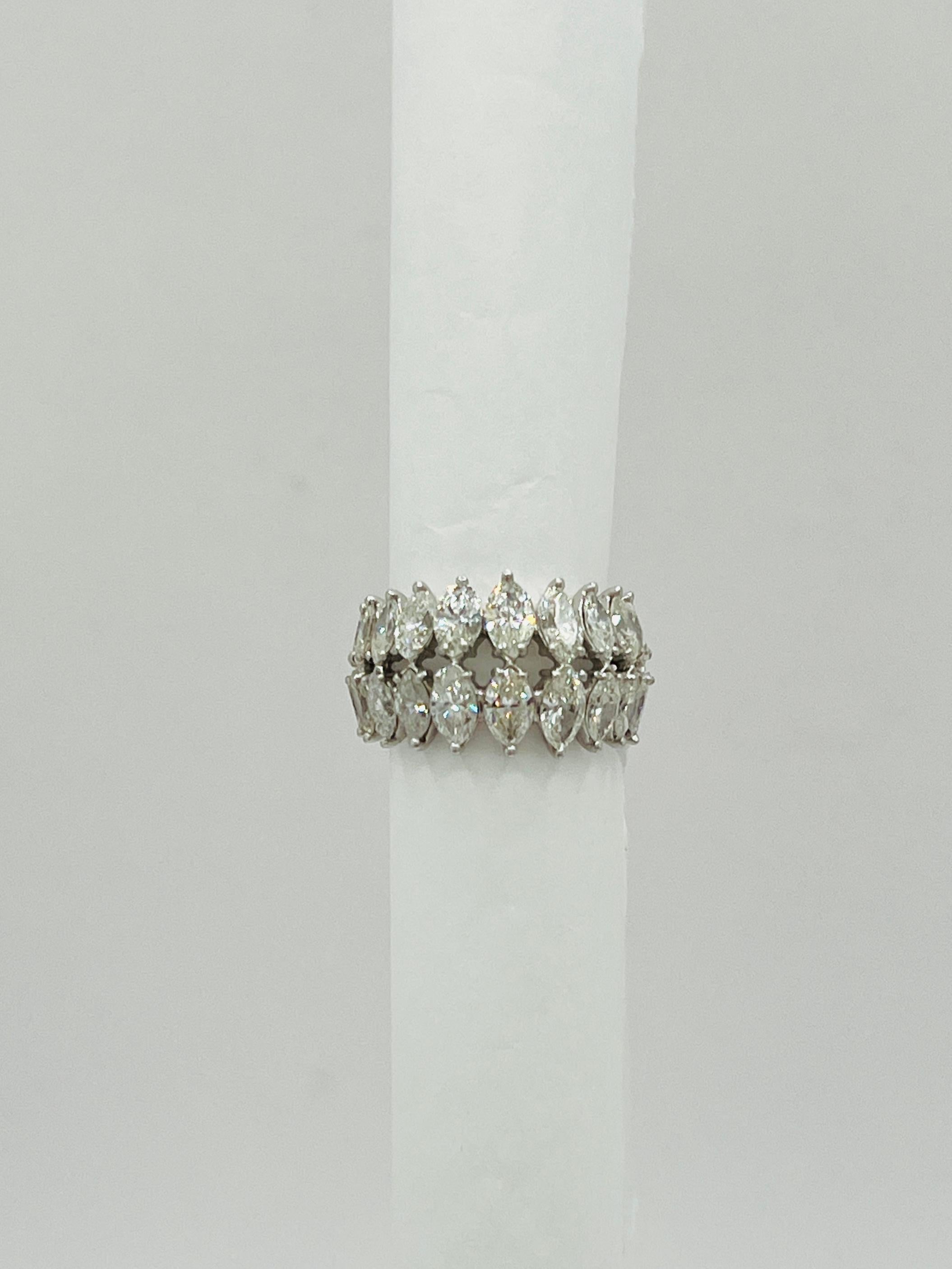 White Diamond Marquise Double Row Eternity Band Ring in Platinum For Sale 1