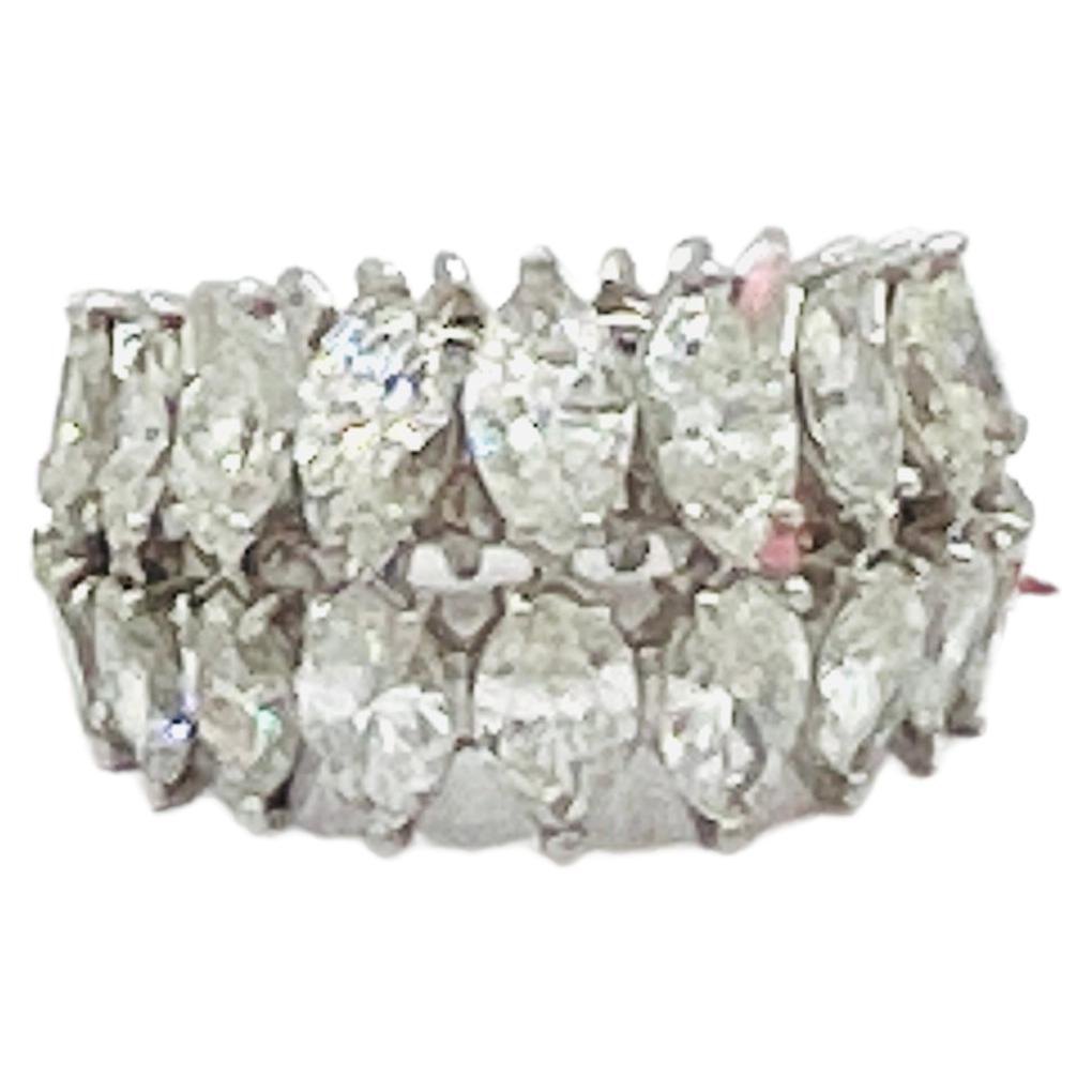 White Diamond Marquise Double Row Eternity Band Ring in Platinum For Sale