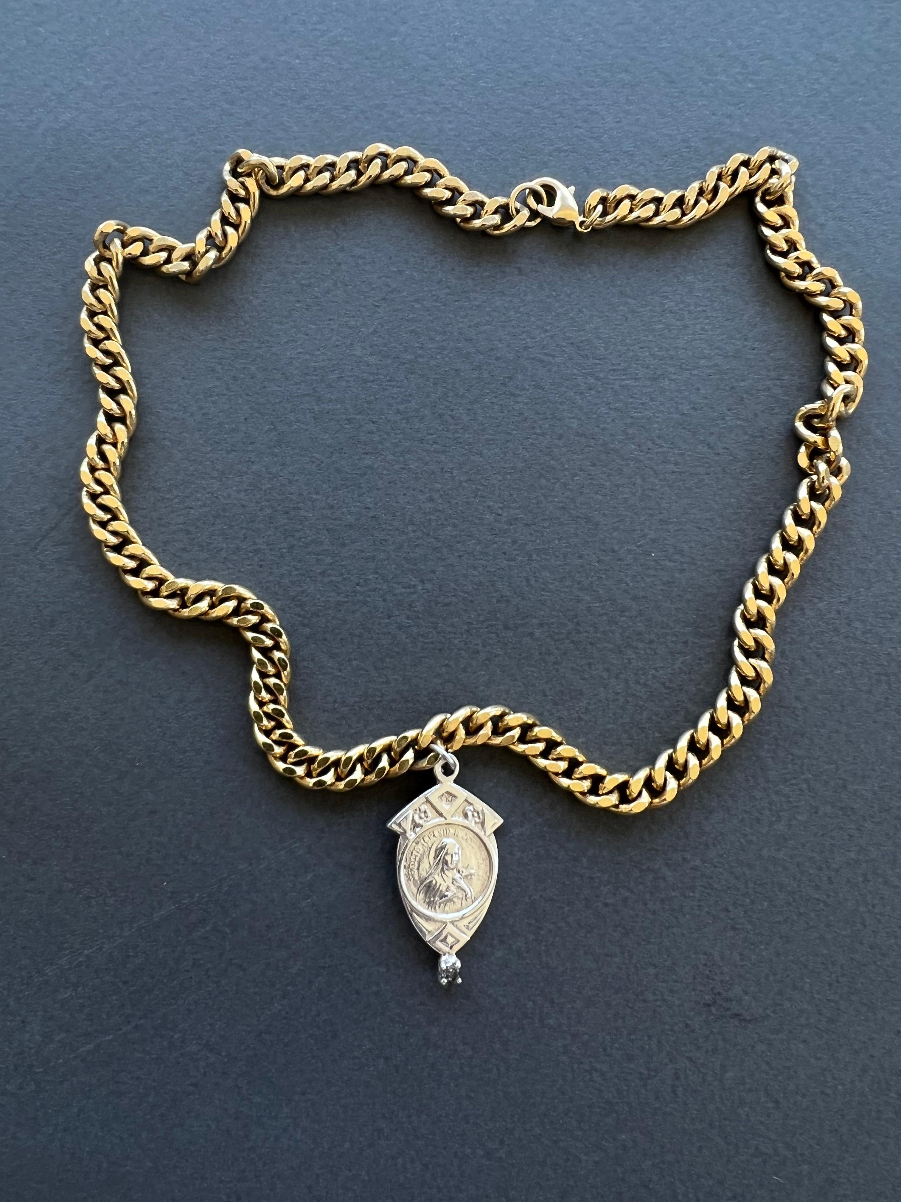 Trendsmax Gold Plated Oval Virgin Mary Pendant On Ball Bead Choker Necklace, 16 Inch, Religious Unisex Gift