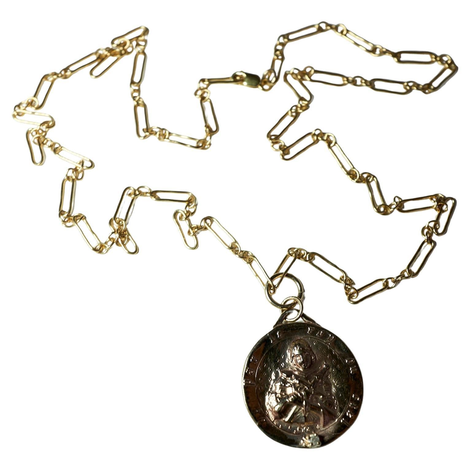 Raw Diamond French Saint Joan of Arc Medal Coin Bronze Pendant Gold Filled Chain Necklace J Dauphin

Exclusive piece with Joan of Arc Medal Round Coin pendant in Bronze with an Emerald and a gold filled Chain. Necklace is 24