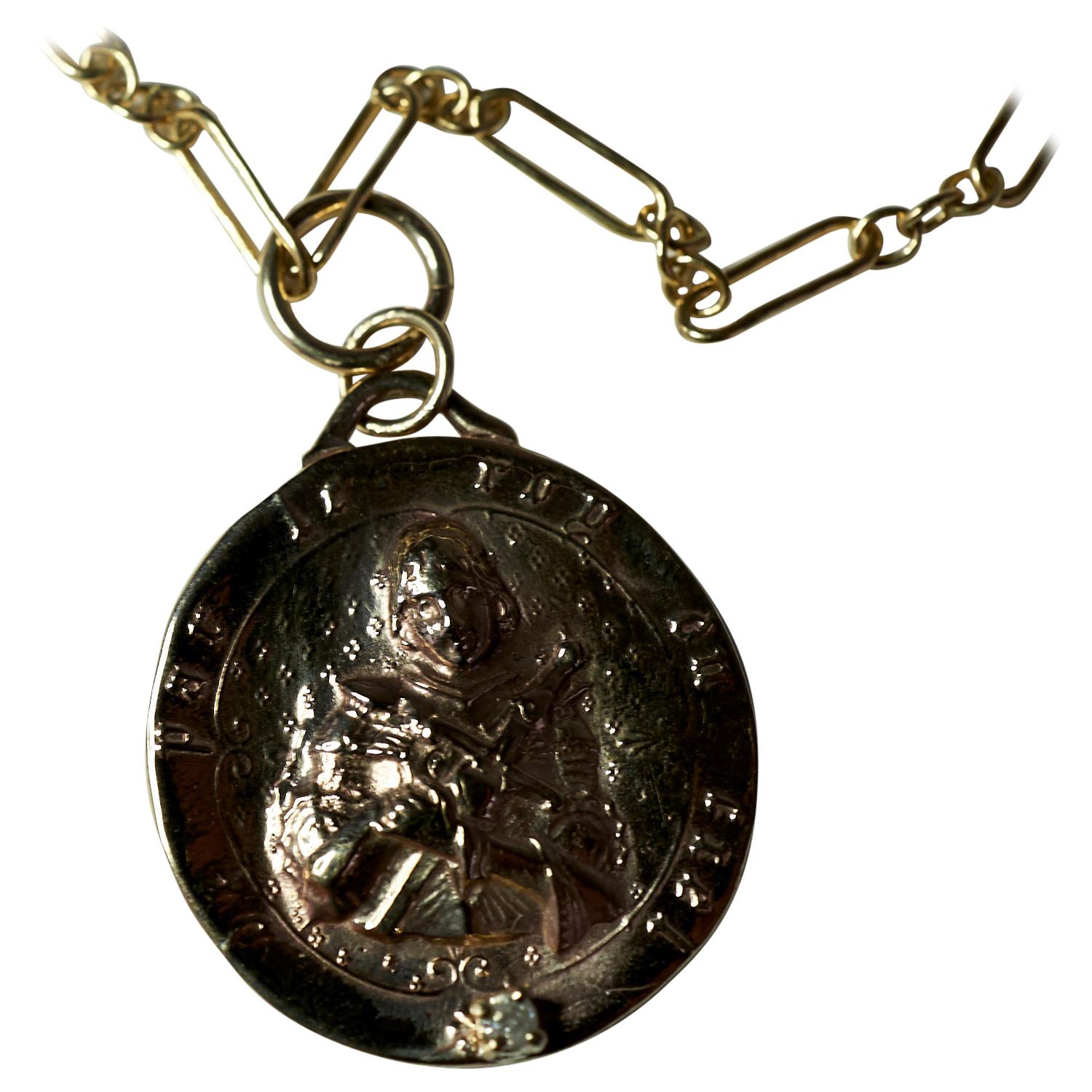 Contemporary White Diamond Medal Necklace Joan of Arc Chain J Dauphin For Sale