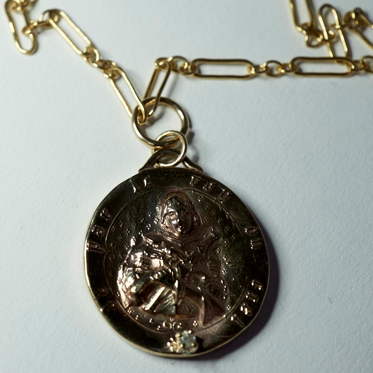 Women's White Diamond Medal Necklace Joan of Arc Chain J Dauphin For Sale