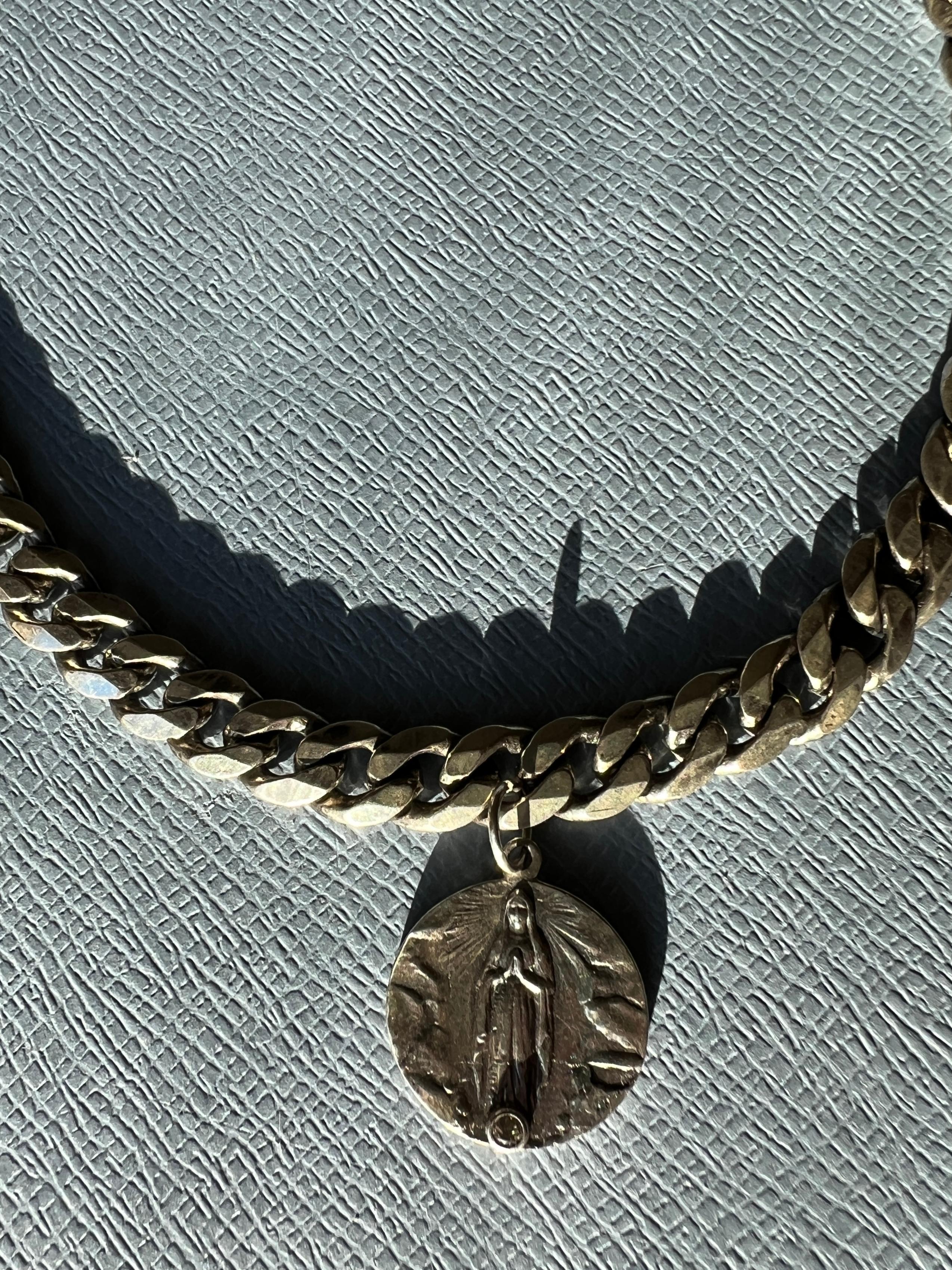 White Diamond Medal Silver Virgin Mary Choker Chain Necklace For Sale 1