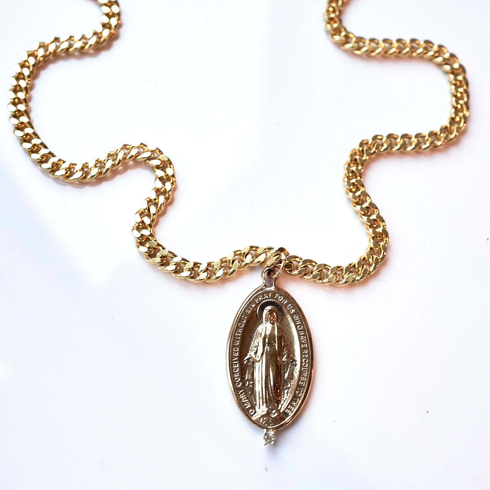 White Diamond Medal Virgin Mary Oval Medal Chain Necklace J Dauphin For Sale 1