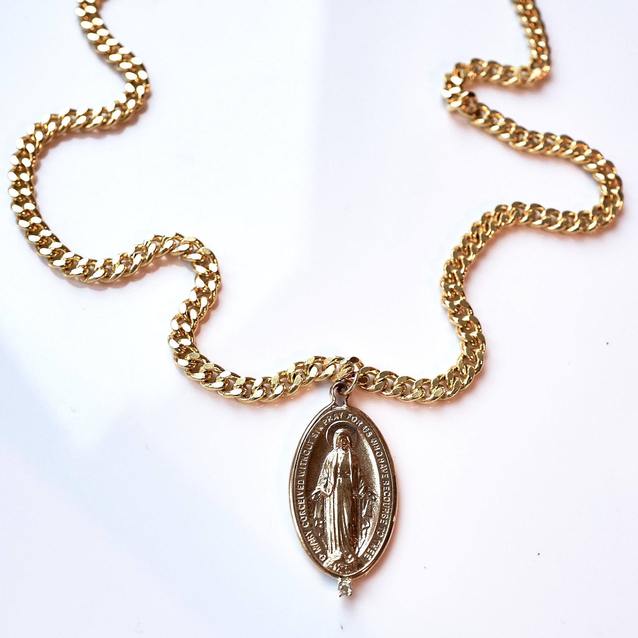 White Diamond Medal Virgin Mary Oval Medal Chain Necklace J Dauphin For Sale 2
