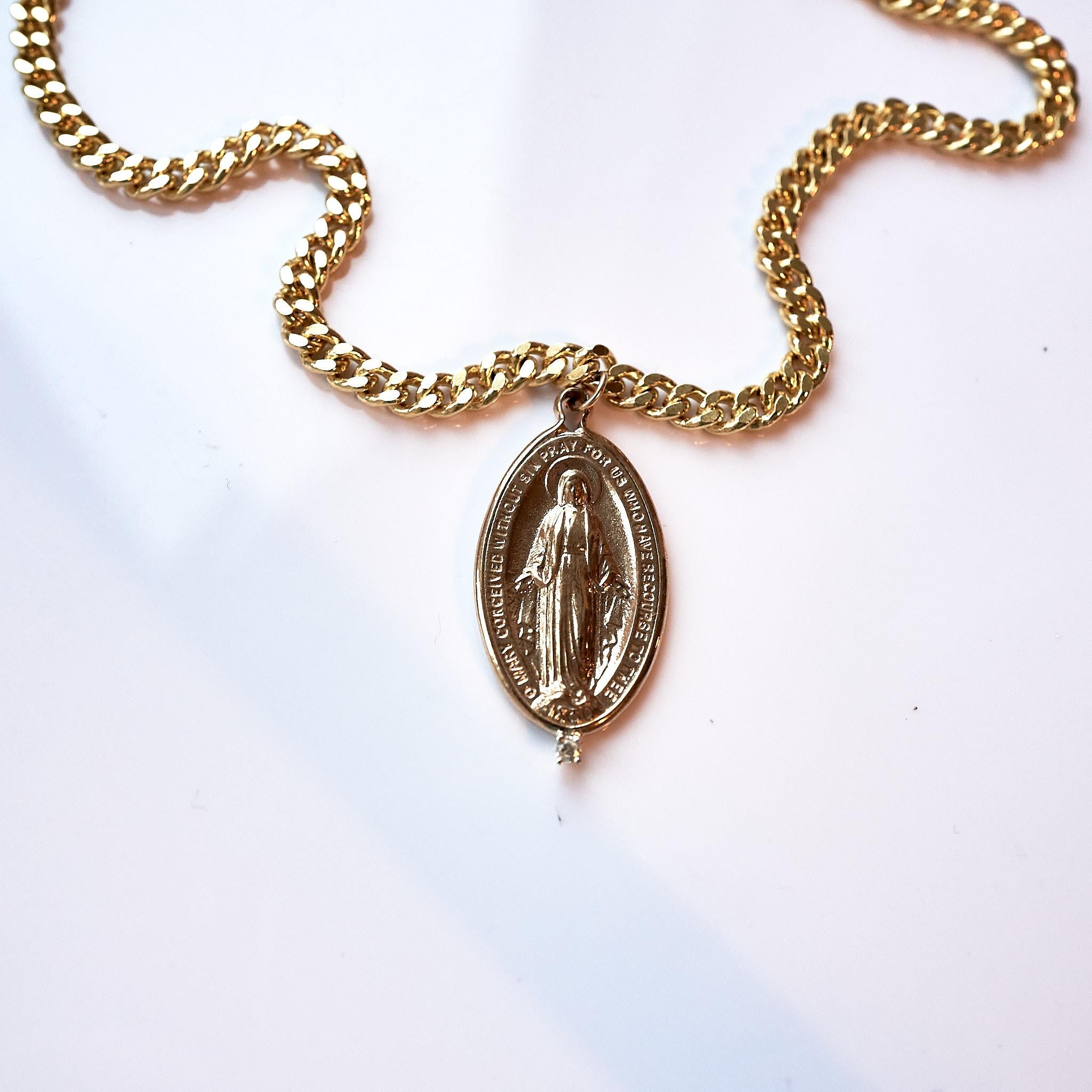 White Diamond Medal Virgin Mary Oval Medal Chain Necklace J Dauphin For Sale 4