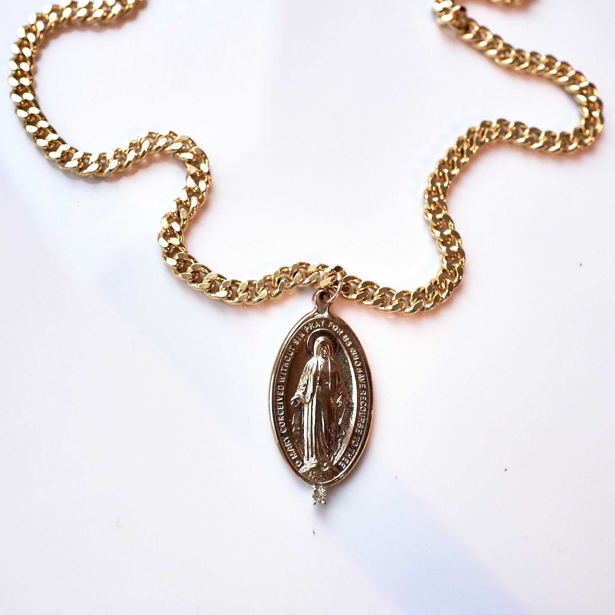 White Diamond Medal Virgin Mary Oval Medal Chain Necklace J Dauphin For Sale 6