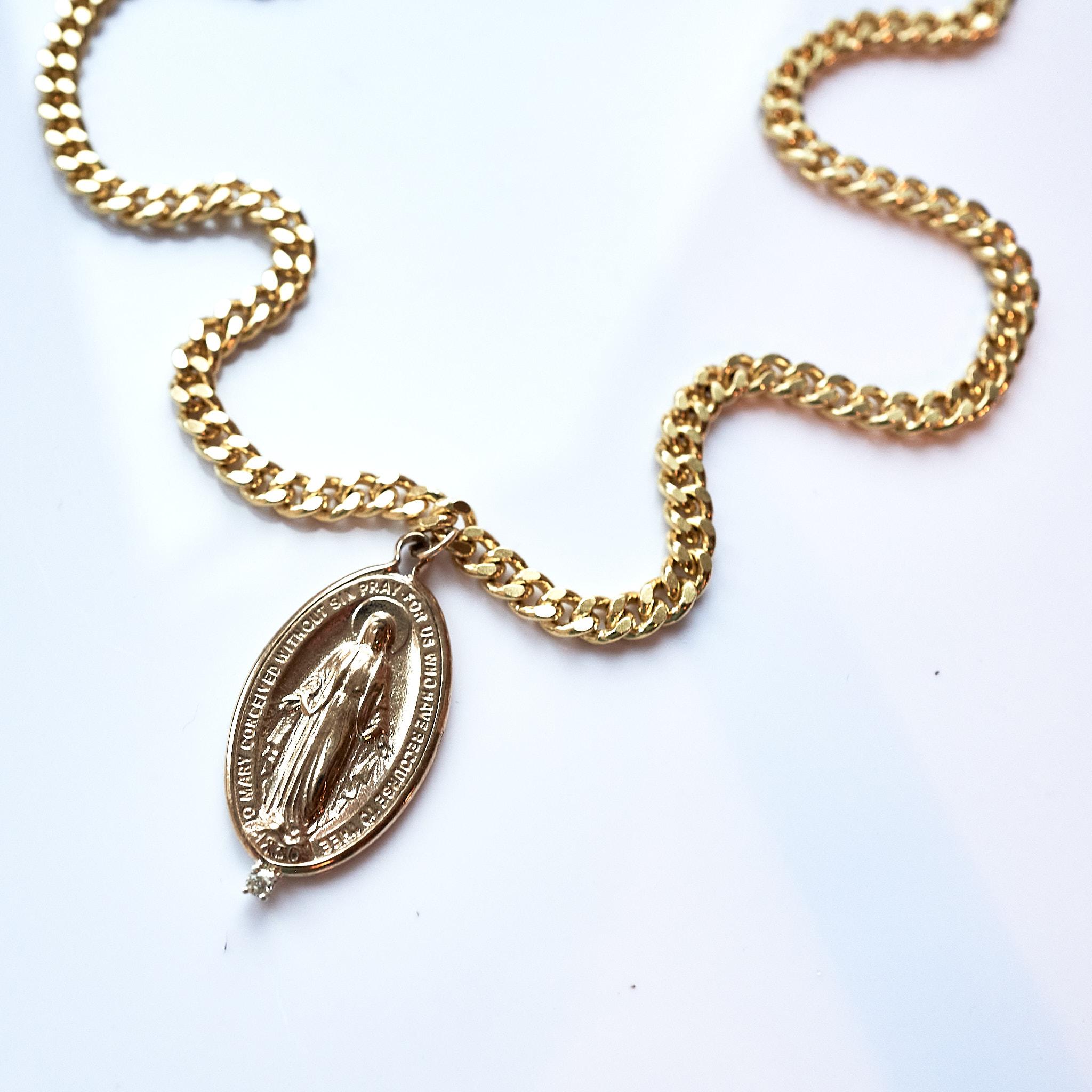 Women's White Diamond Medal Virgin Mary Oval Medal Chain Necklace J Dauphin