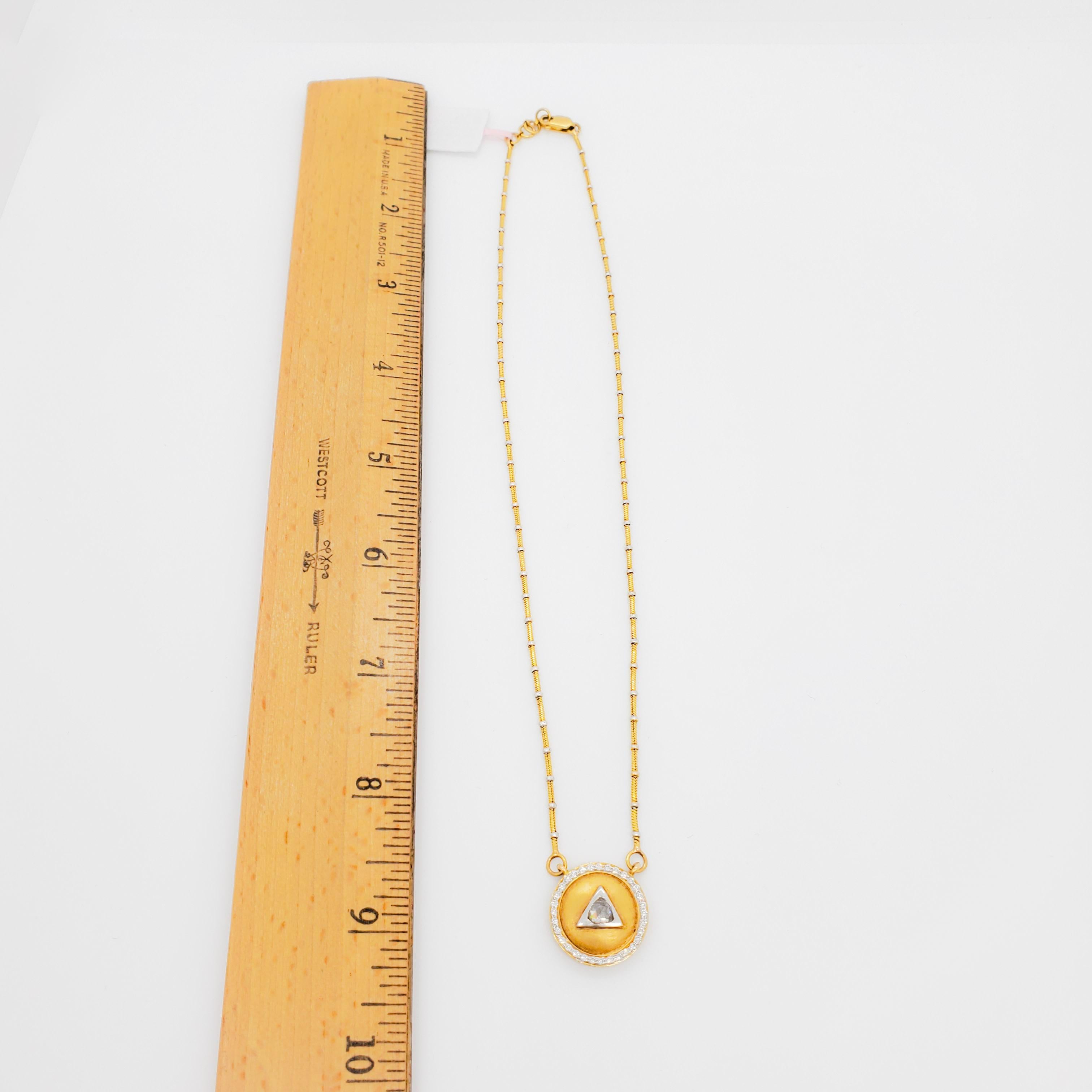 White Diamond Medallion Style Necklace in 18k Two Tone Gold For Sale 4