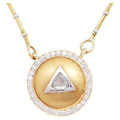 White Diamond Medallion Style Necklace in 18k Two Tone Gold