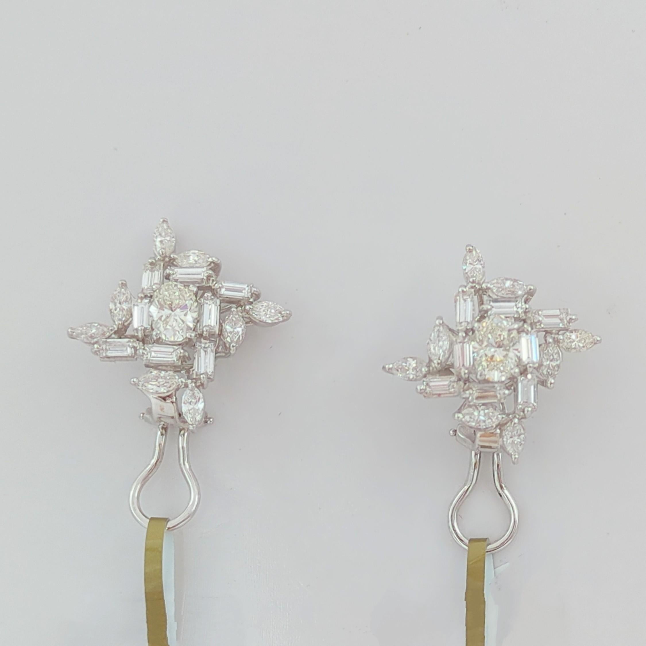 White Diamond Mix Shape Cluster Earrings in 18K White Gold For Sale 2