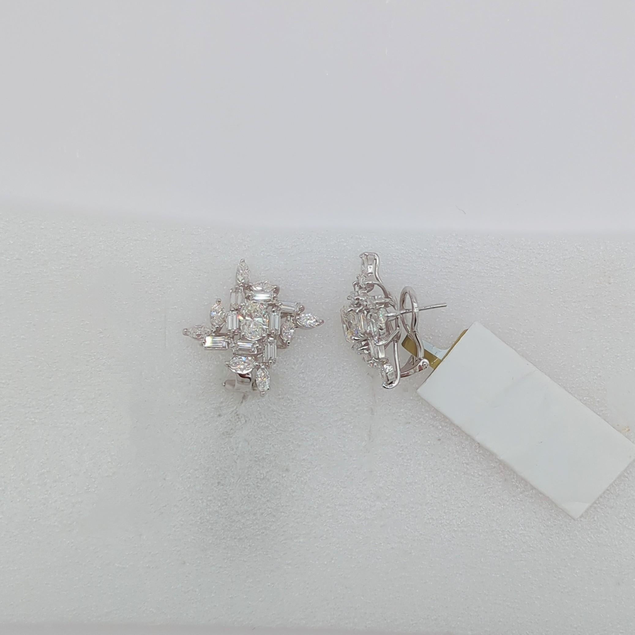 White Diamond Mix Shape Cluster Earrings in 18K White Gold For Sale 3