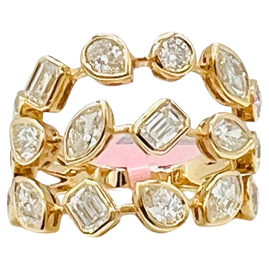 White Diamond Multi Shape Ring in 18K Yellow Gold For Sale