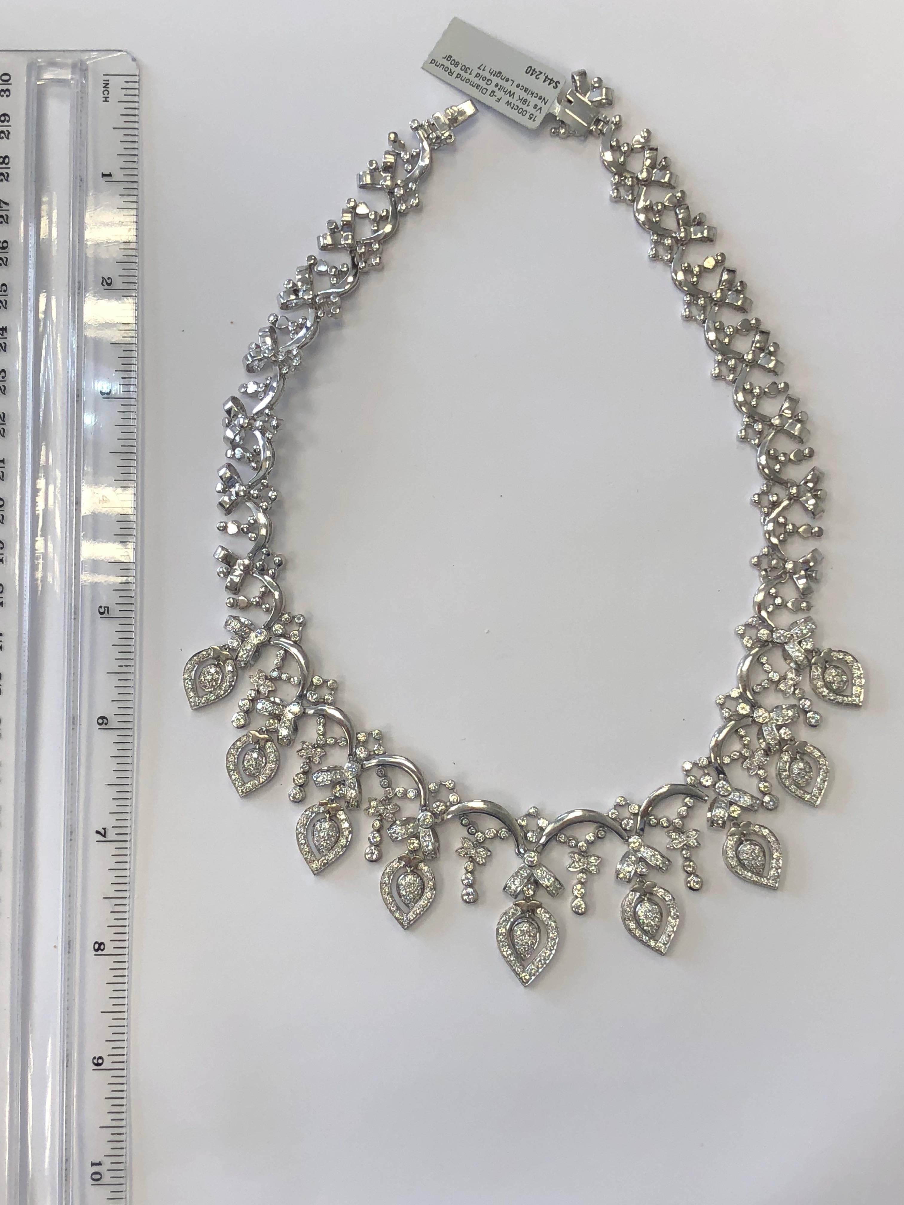 Women's or Men's White Diamond Necklace in 18 Karat White Gold