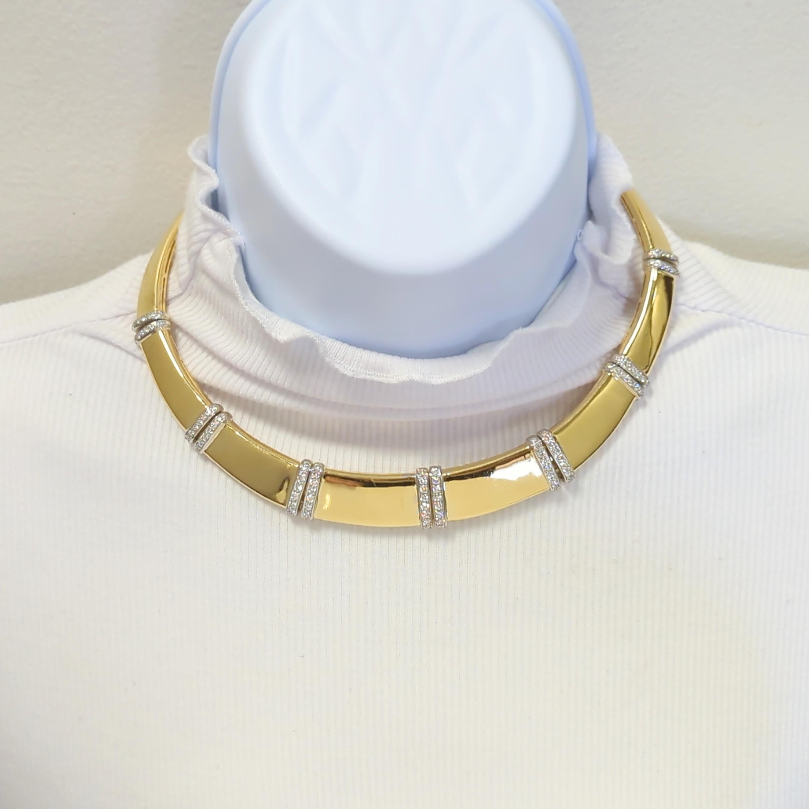 Beautiful gold necklace with 2.54 ct. of good quality, white, and bright diamond rounds.  Handmade in 18k white and yellow gold.  Fits a 15