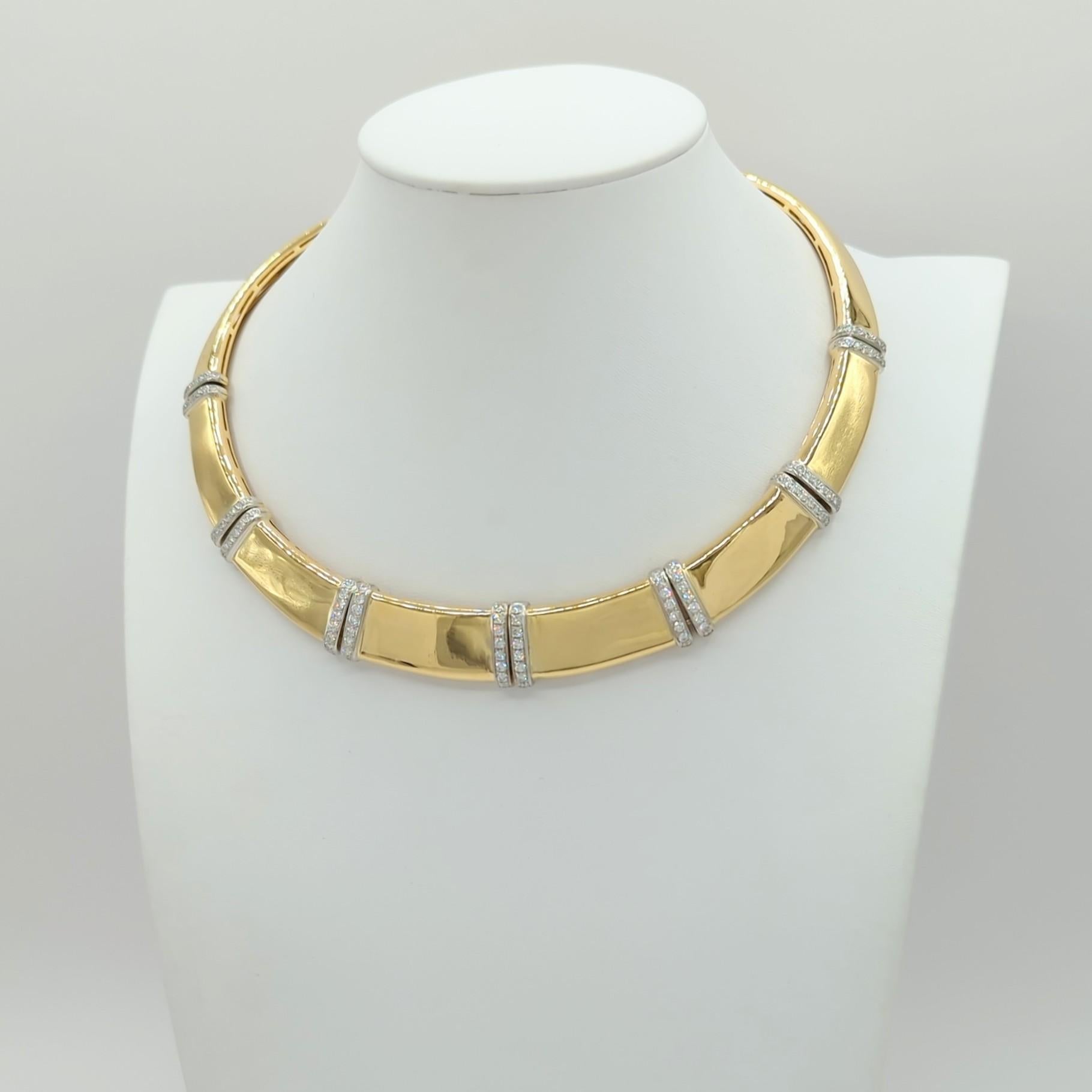 Women's or Men's White Diamond Necklace in 18K 2 Tone Gold For Sale