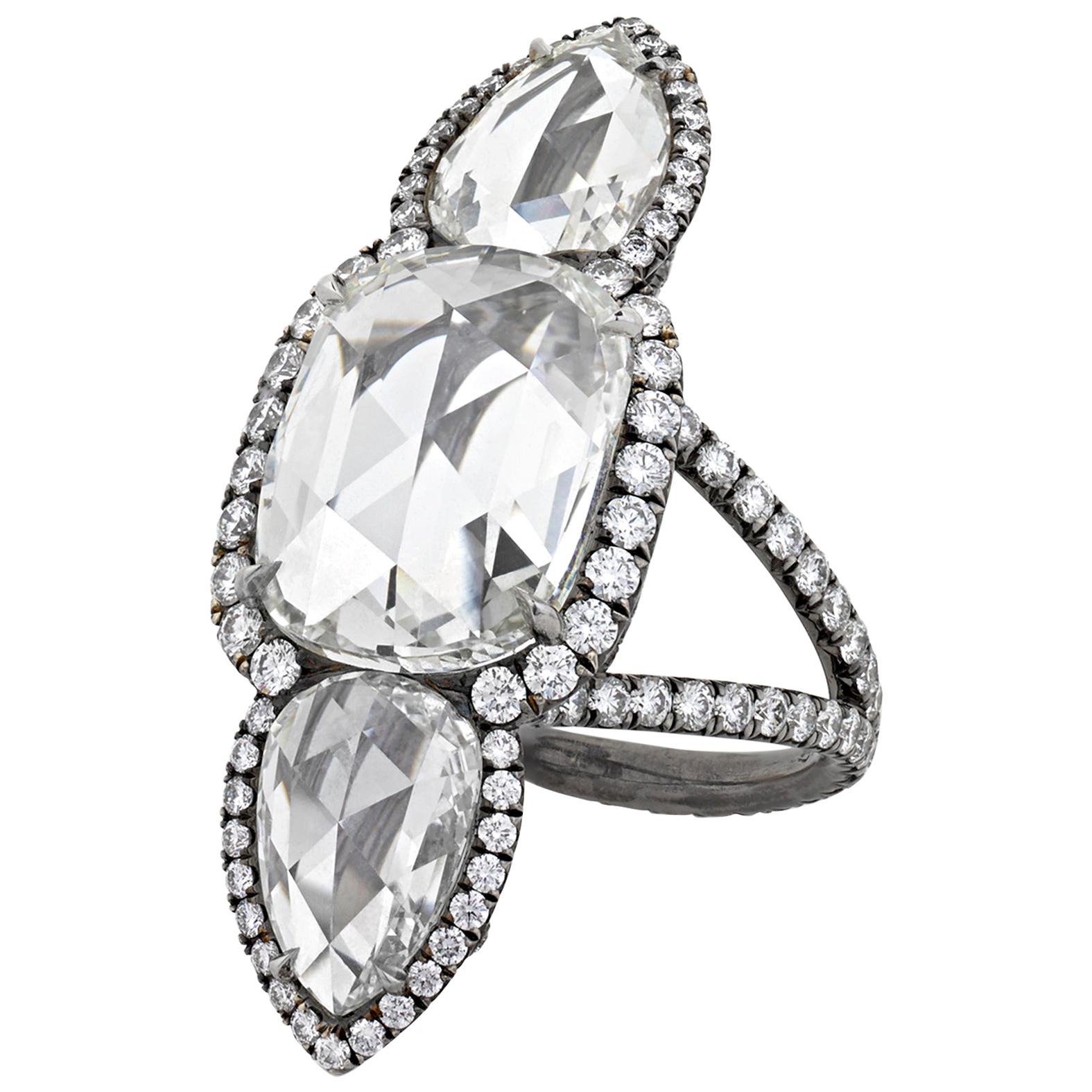 White Diamond North-South Ring, 7.98 Carat