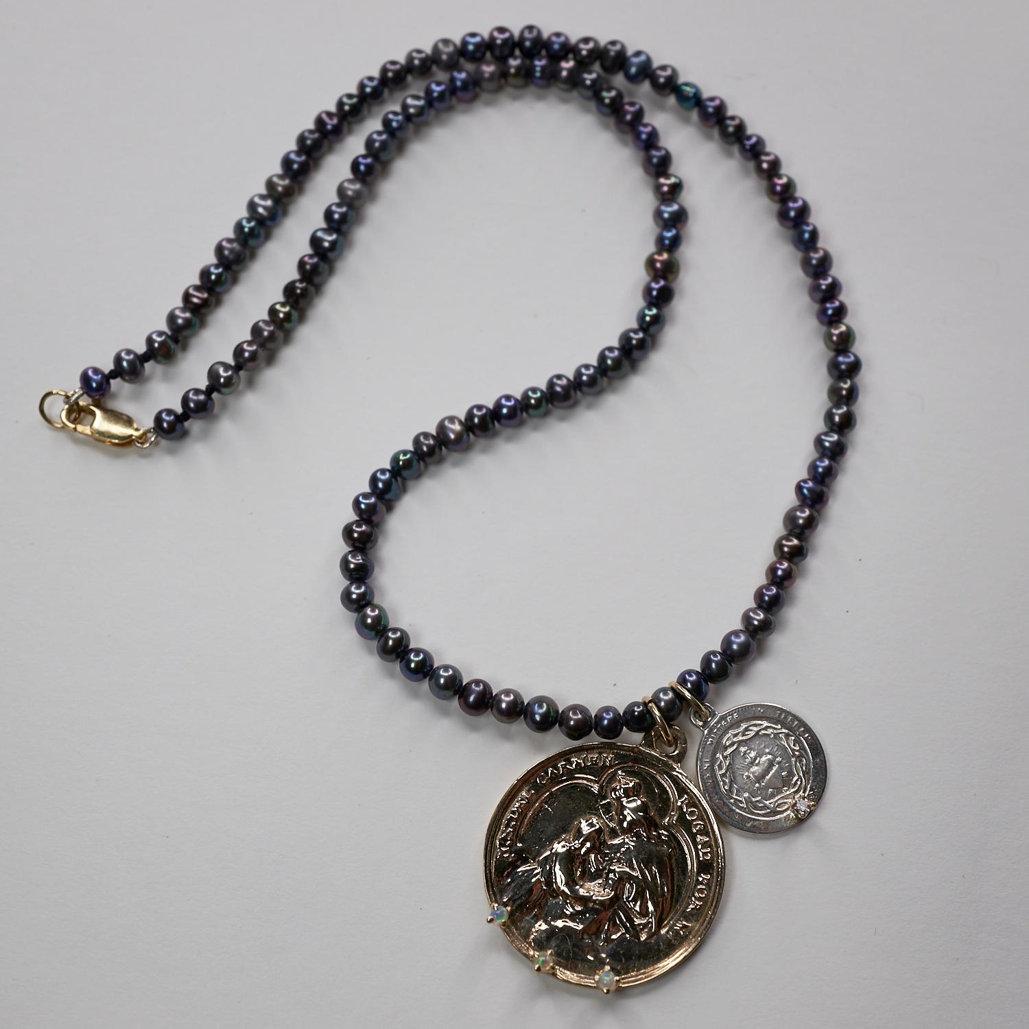 Choker-Halskette mit Medaillon-Anhänger, weißer Diamant, Opal, schwarze Perle, J Dauphin im Angebot 4