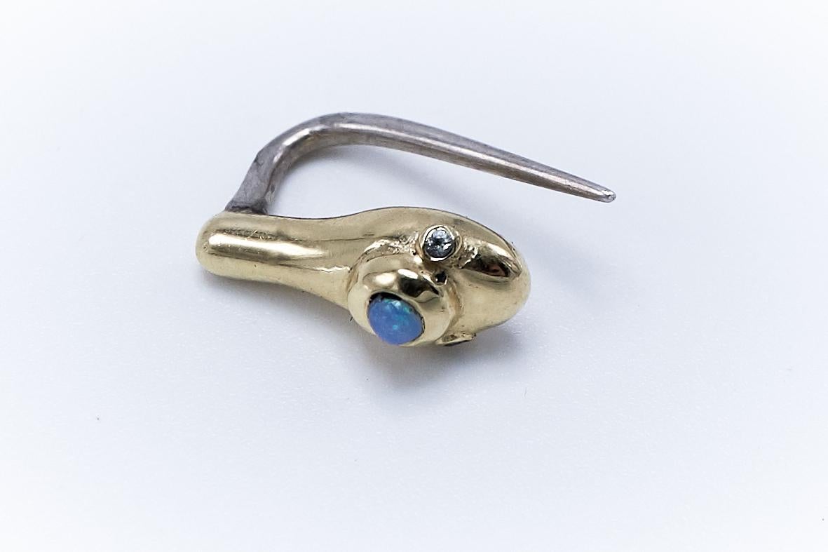 Contemporary White Diamond Opal Gold Earring Snake Statement Piece J Dauphin For Sale