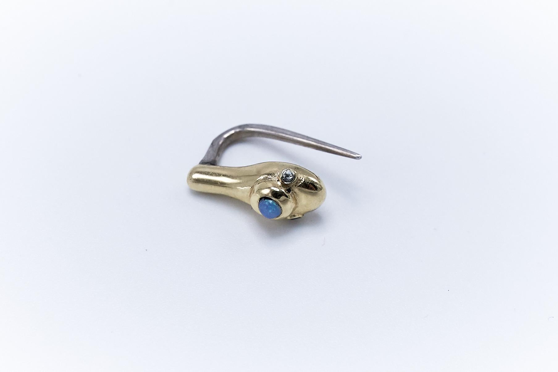 Brilliant Cut White Diamond Opal Gold Earring Snake Statement Piece J Dauphin For Sale