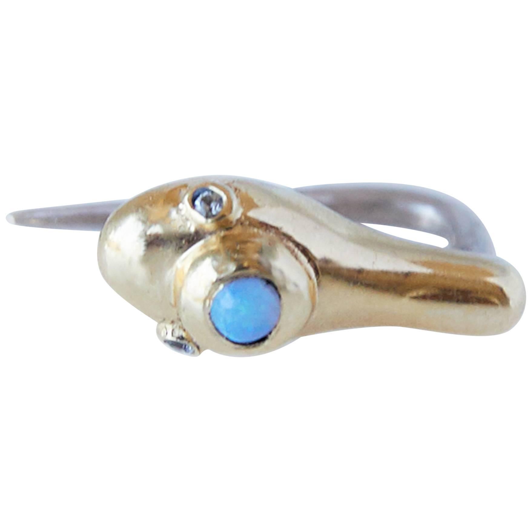 White Diamond Opal Gold Earring Snake Statement Piece Single J Dauphin For Sale