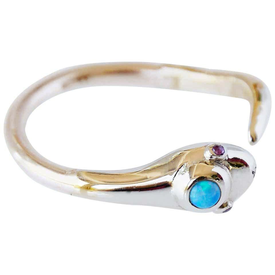 White Diamond Opal 14k Gold Snake Ring Victorian Style Cocktail Ring J Dauphin

J DAUPHIN 