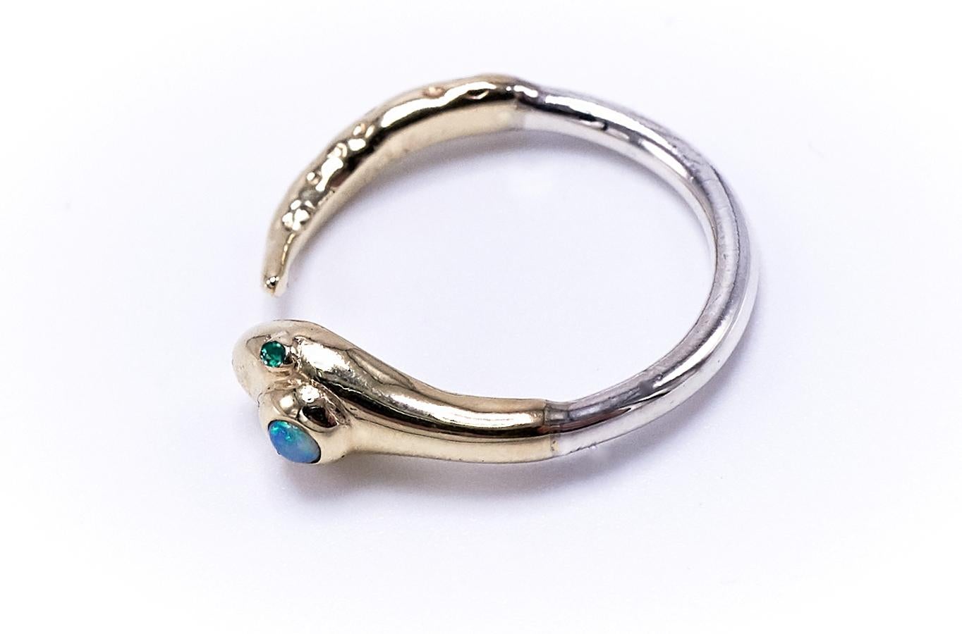 Contemporary White Diamond Opal Gold Snake Ring Victorian Style Cocktail Ring J Dauphin For Sale