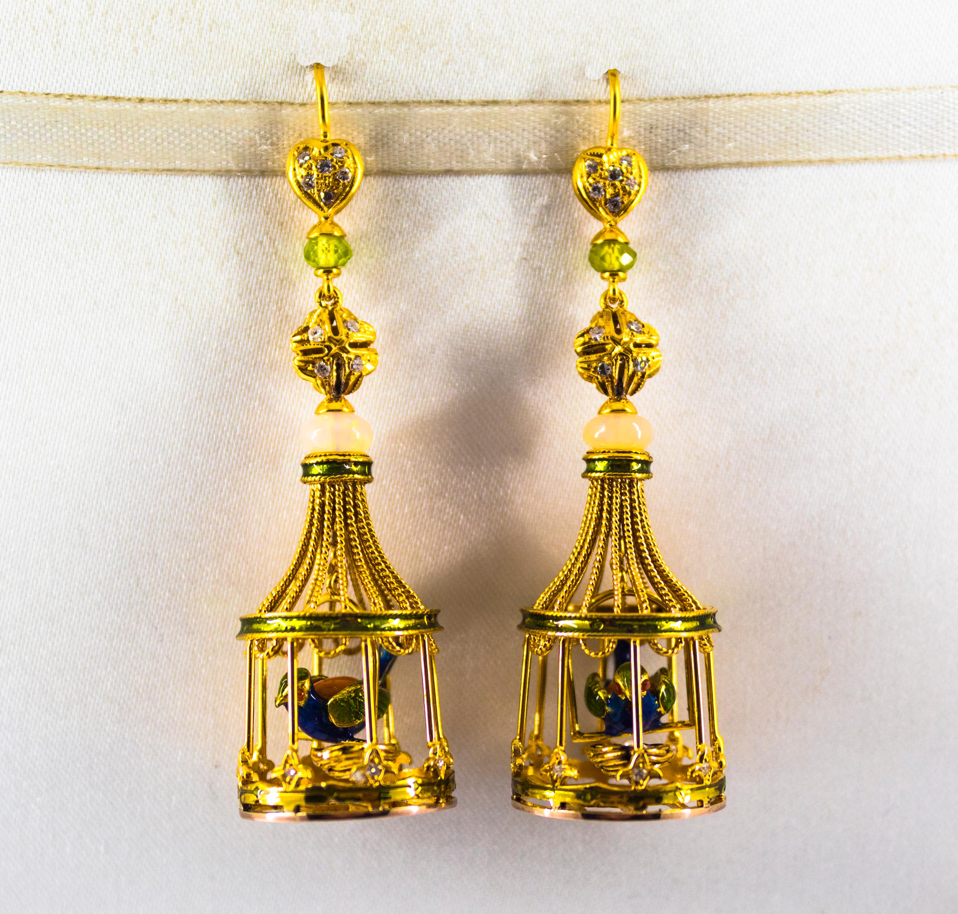 These Stud Earrings are made of 9K Yellow Gold.
These Earrings have 0.40 Carats of White Diamonds.
These Earrings have Opal and Peridot.
These Earrings have also Coral, Enamel and Pearls.
All our Earrings have pins for pierced ears but we can change