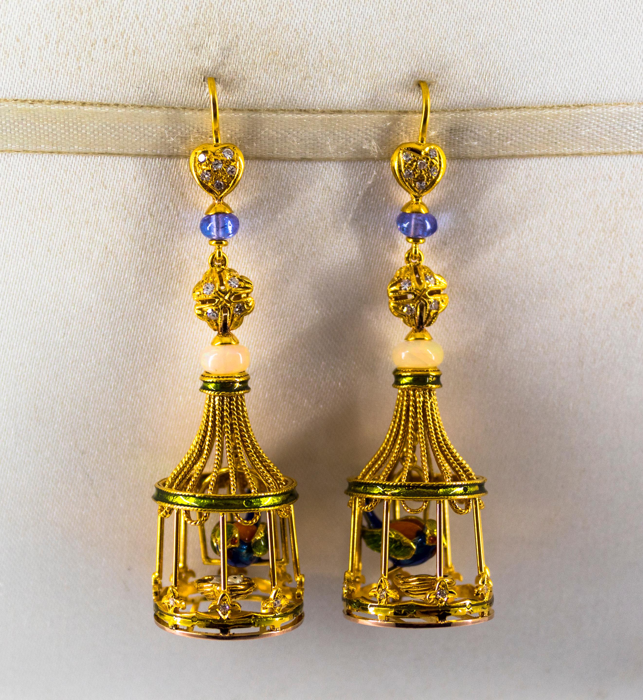 These Stud Earrings are made of 9K Yellow Gold.
These Earrings have 0.40 Carats of White Diamonds.
These Earrings have Opal and Tanzanite.
These Earrings have also Coral, Enamel and Pearls.
All our Earrings have pins for pierced ears but we can