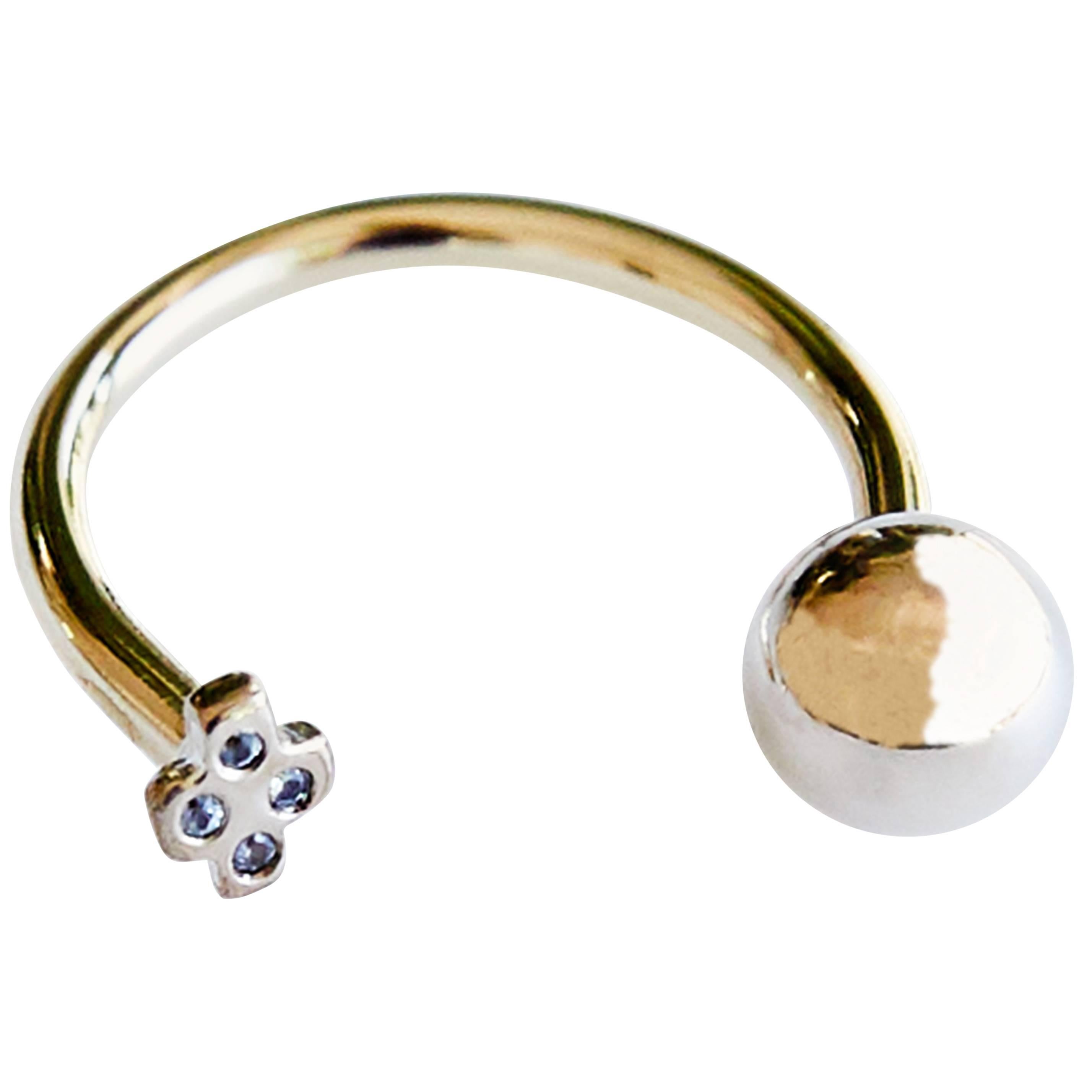 Cross Ring Diamond Sphere Open Adjustable Gold For Sale