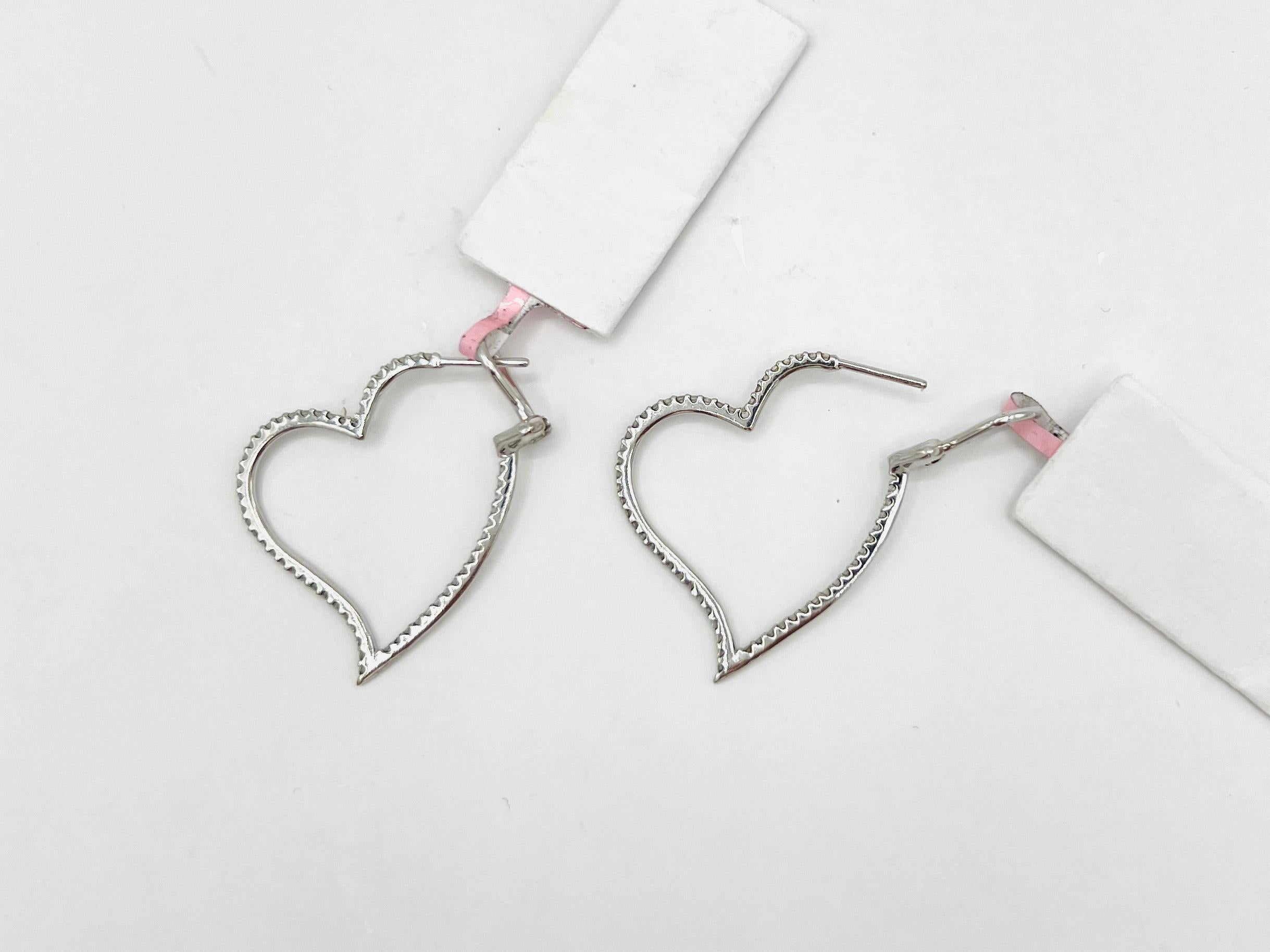 White Diamond Open Heart Earrings in 18K White Gold For Sale 1