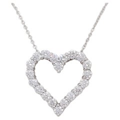 White Diamond Open Heart Pendant Necklace in 14k White Gold