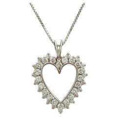 White Diamond Open Heart Pendant Necklace in 14K White Gold