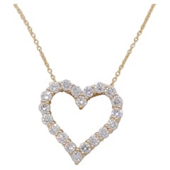 White Diamond Open Heart Pendant Necklace in 14k Yellow Gold