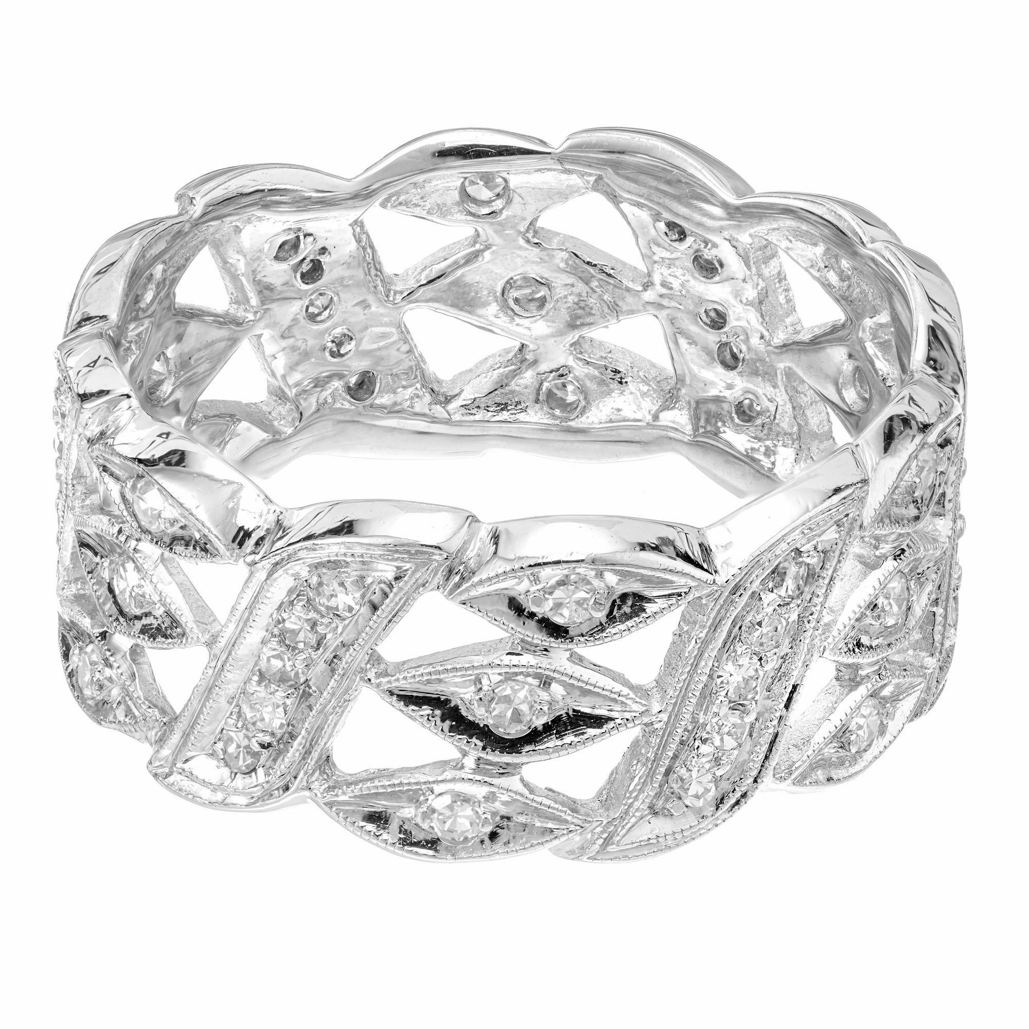 White Diamond Open Work Platinum Band Ring, Circa 1940's For Sale