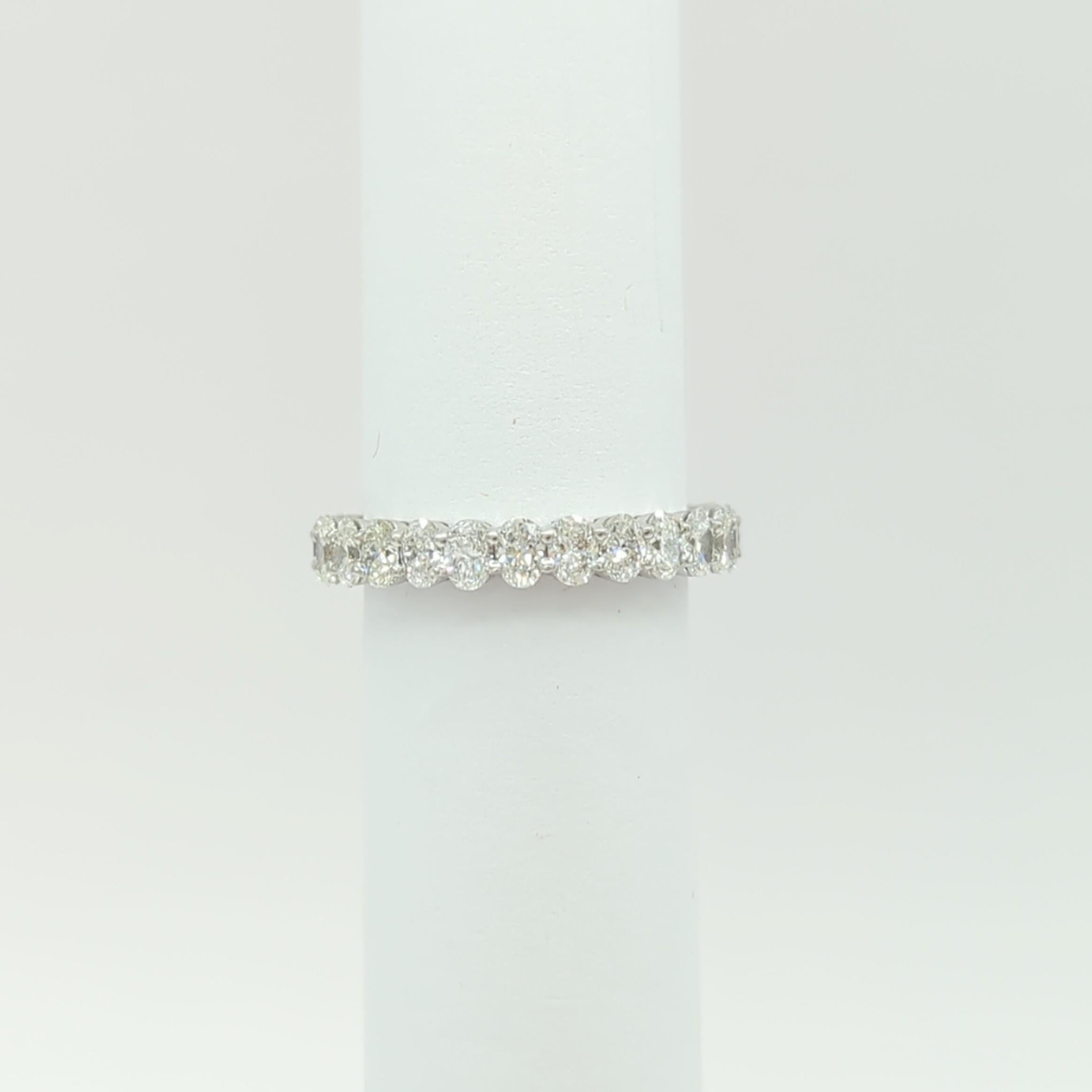 White Diamond Oval Eternity Band Ring in 18K White Gold For Sale 2