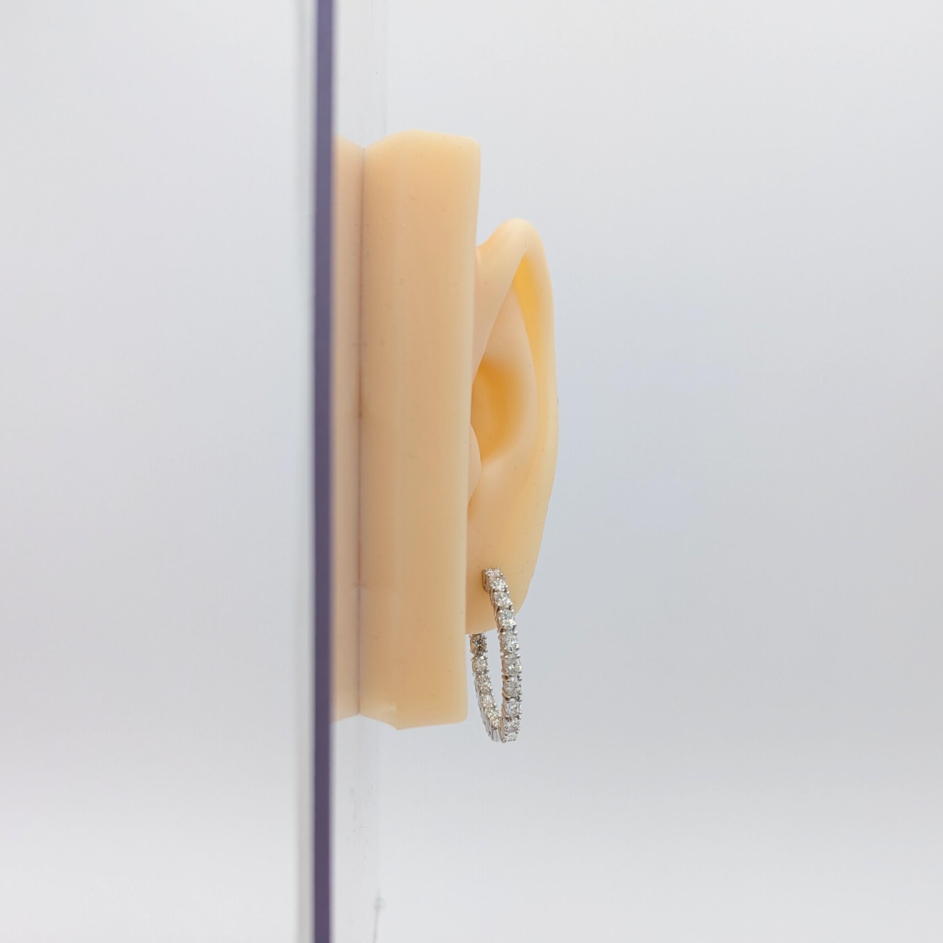 Oval Cut White Diamond Oval Hoop Earrings in 18 Karat White Gold For Sale