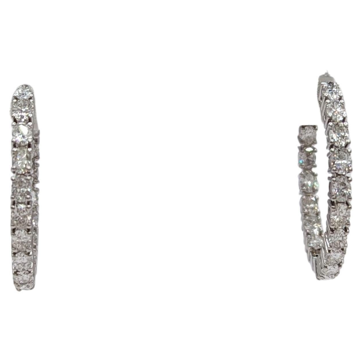 White Diamond Oval Hoop Earrings in 18 Karat White Gold