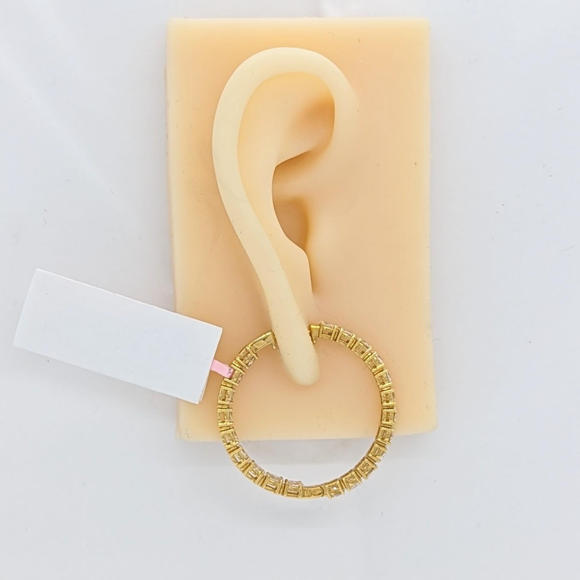 Oval Cut White Diamond Oval Hoop Earrings in 18K Yellow Gold For Sale