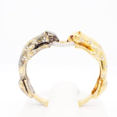 White Diamond Panther Bangle Bracelet in 18k Two Tone Gold
