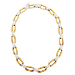White Diamond Pave and 18k Yellow and White Gold Link Necklace