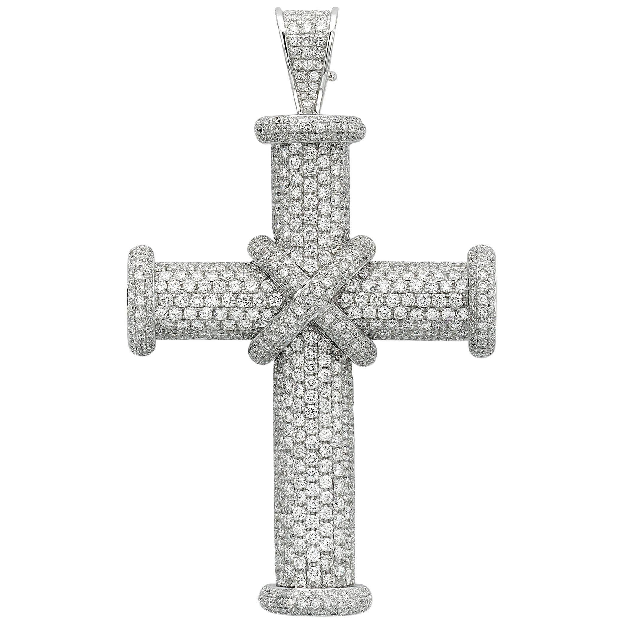 White Diamond Pave Cross Pendant For Sale