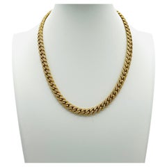 White Diamond Pave Cuban Link Necklace in 14K Yellow Gold