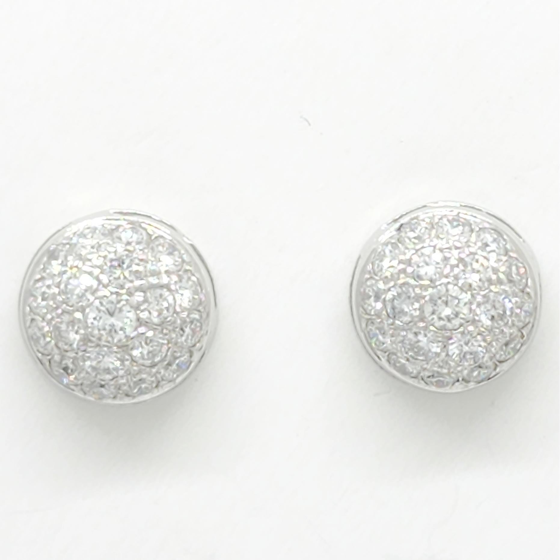 White Diamond Pave Dome Stud Earrings in 14k White Gold In New Condition For Sale In Los Angeles, CA