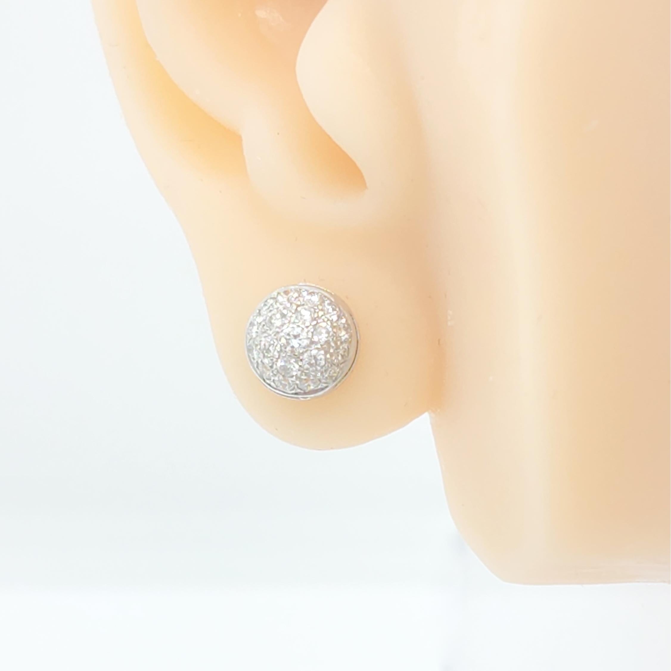 Beautiful and simple pave diamond stud earrings with 0.40 ct. good quality white diamond rounds.  Handmade in 14k white gold.  Push back setting.
