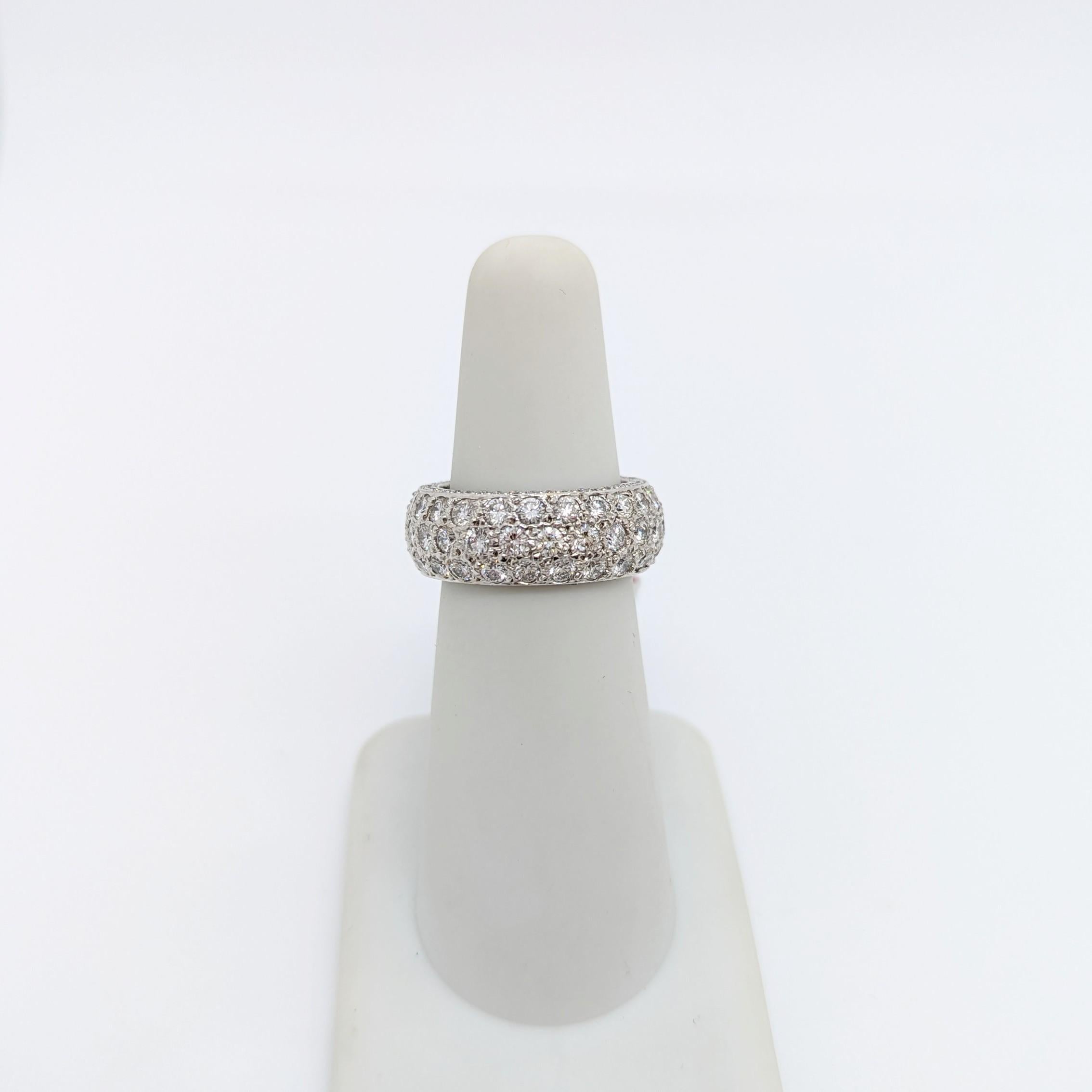 Round Cut White Diamond Pave Eternity Ring in 18K White Gold For Sale