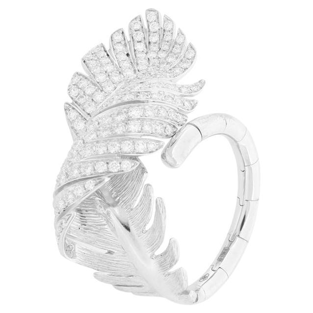 White Diamond pavè Feather Ring For Sale