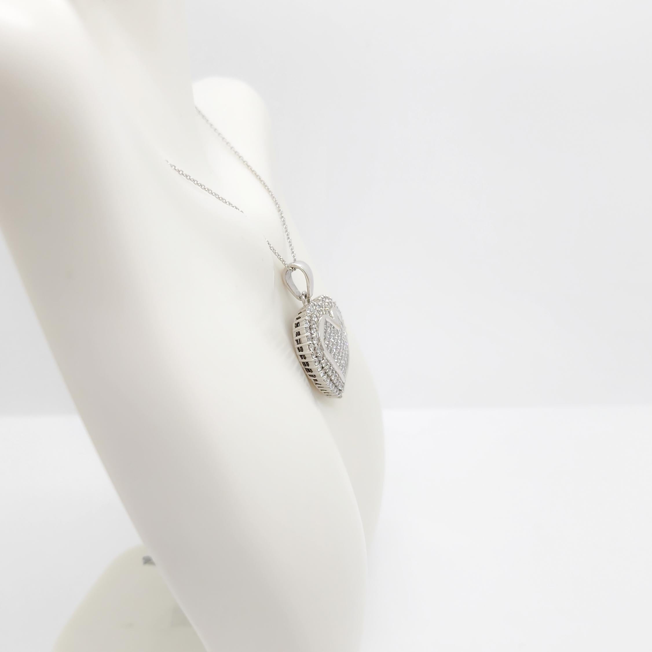 Women's or Men's White Diamond Pave Heart Pendant Necklace in 14k White Gold