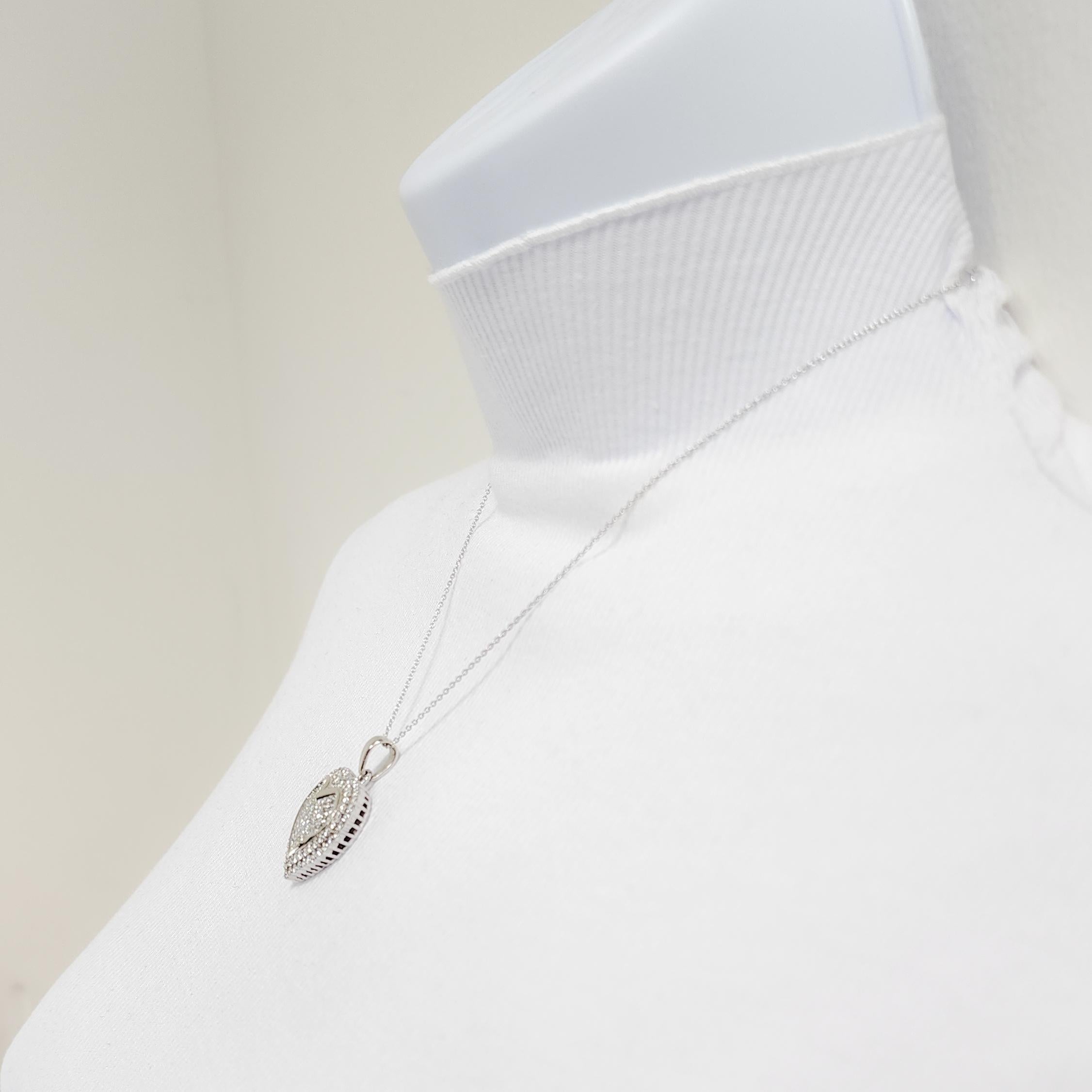White Diamond Pave Heart Pendant Necklace in 14k White Gold 1
