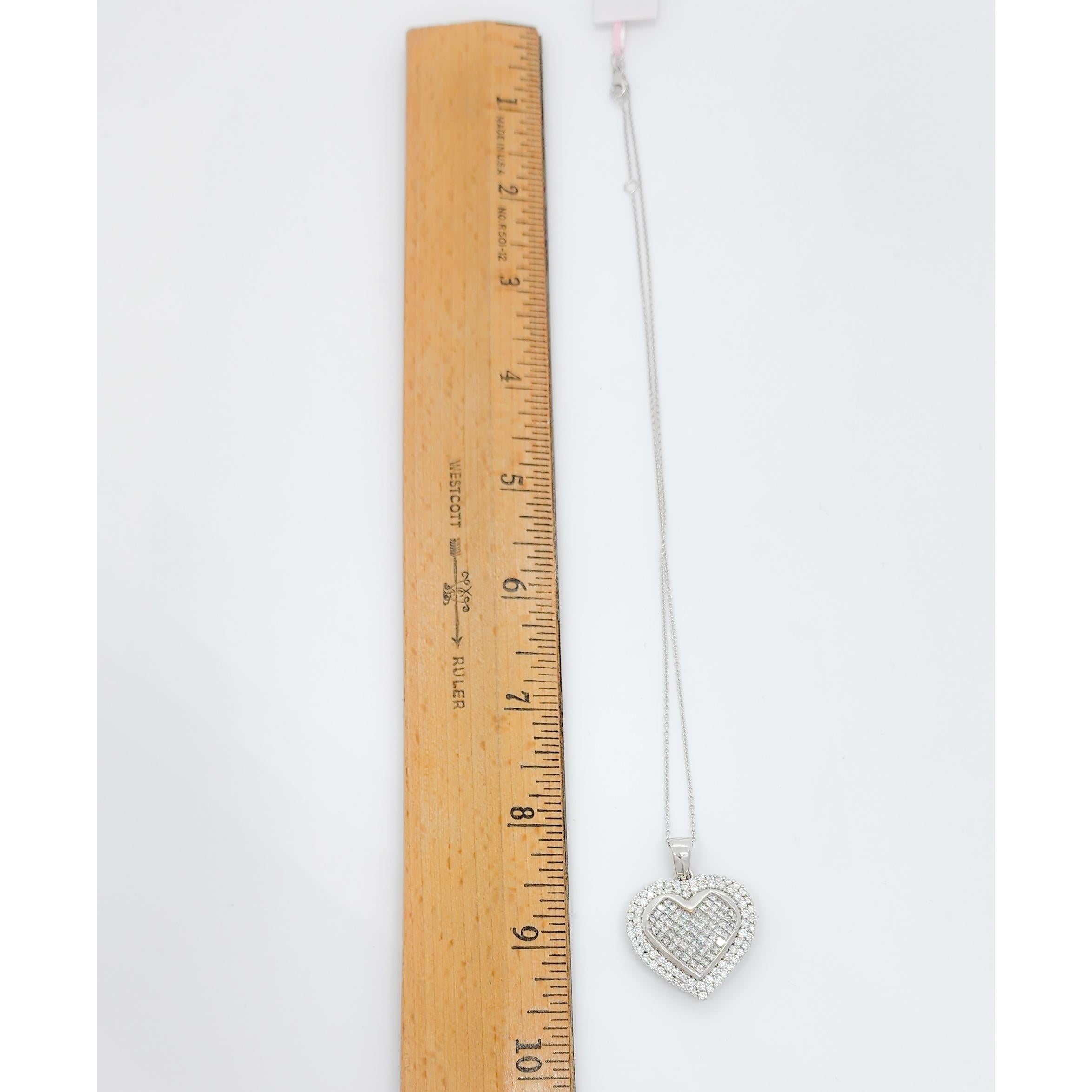 White Diamond Pave Heart Pendant Necklace in 14k White Gold 2